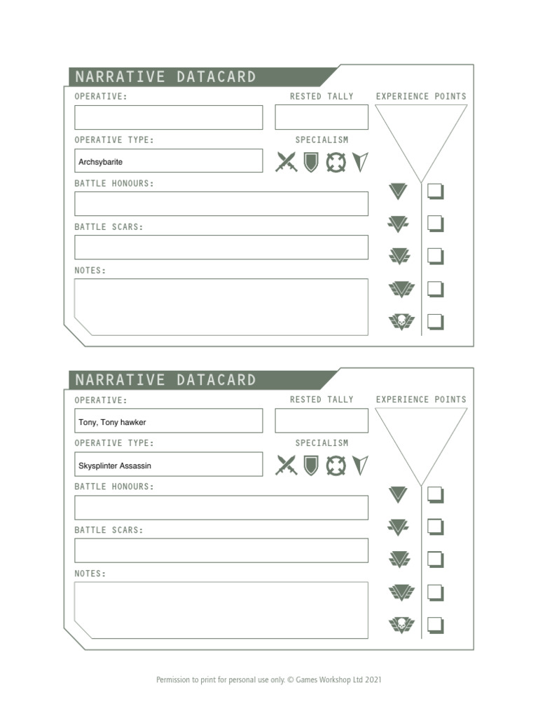 Killteam Narrative Cards 10 | PDF