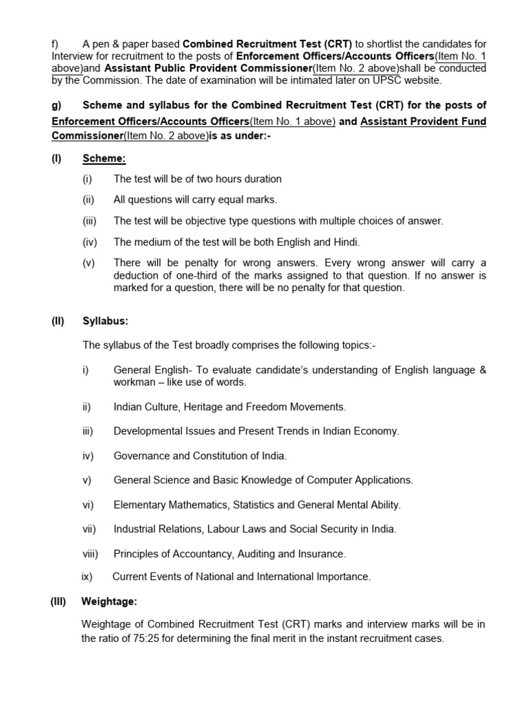 EPFO APFC & EO/AO Exam Syllabus | PDF