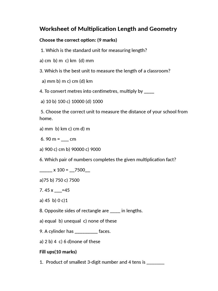 Multiplication and Geometry Worksheet | PDF