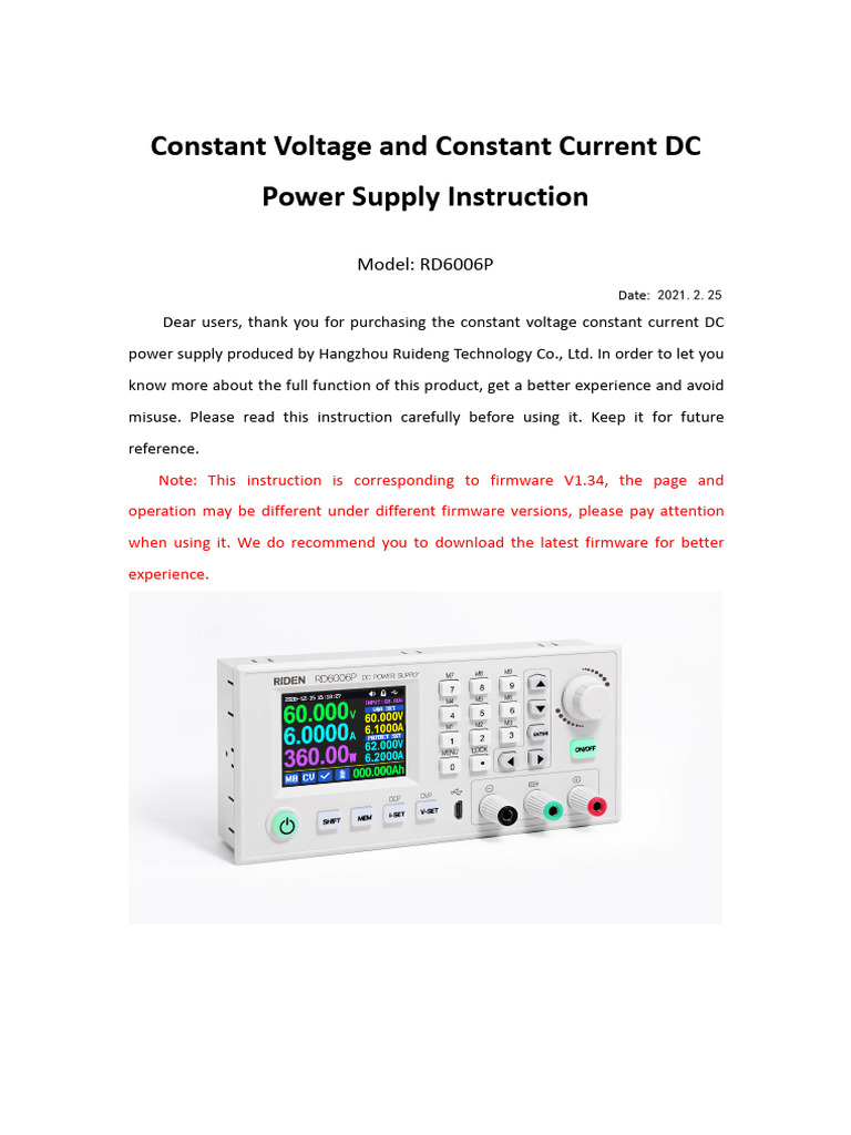 RD6006P Constant Voltage and Constant Current DC Power Supply ...