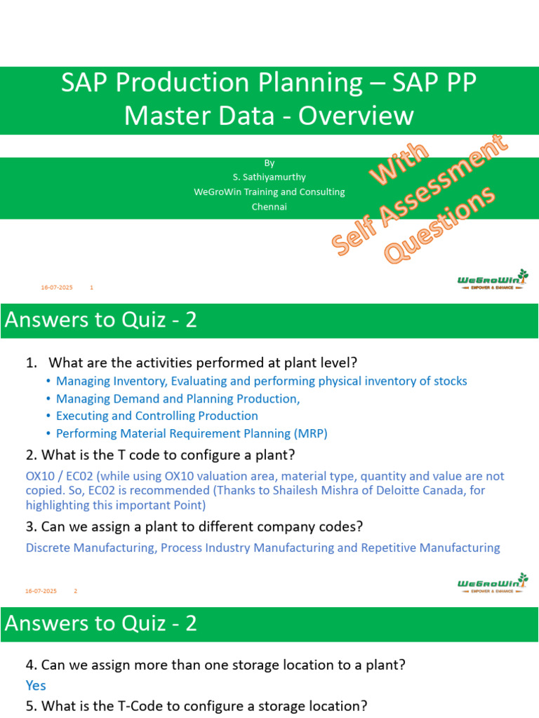 SAP PP Master Data Overview Guide | PDF