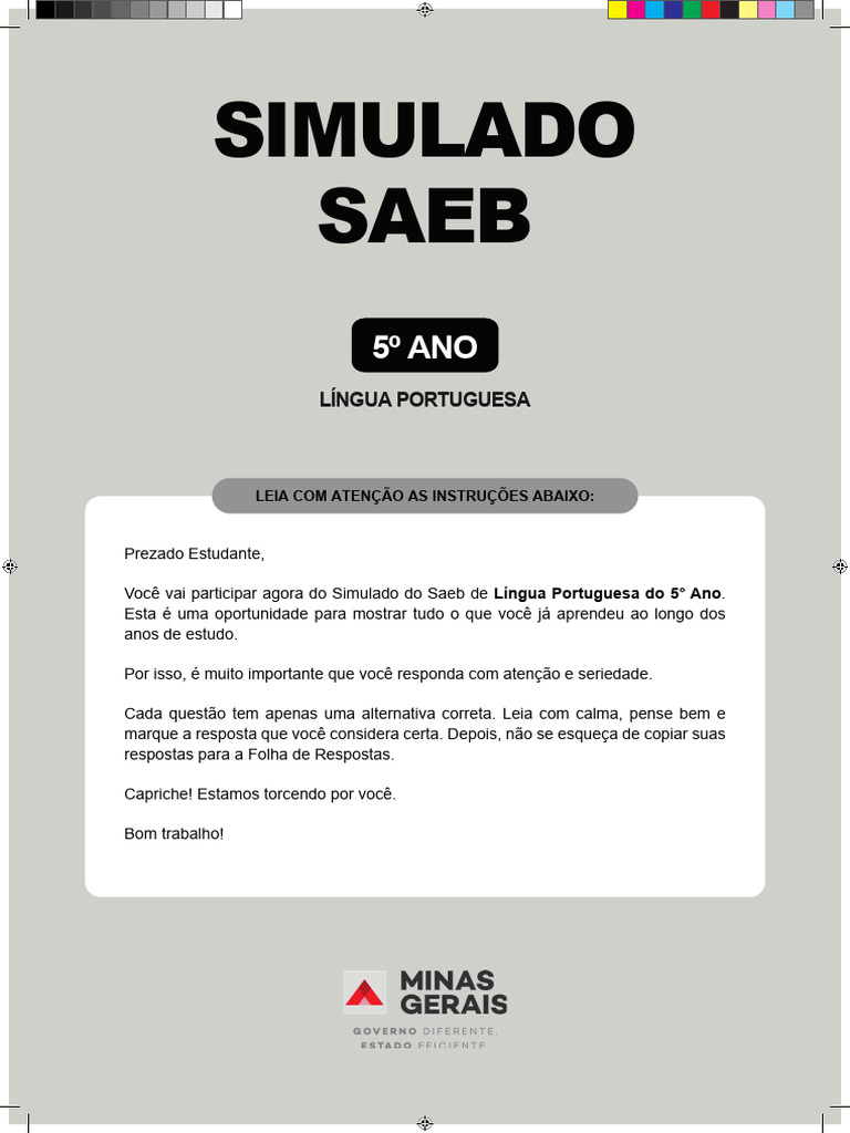 1o Simulado 2025 SAEB MG 5o Ano LP | PDF