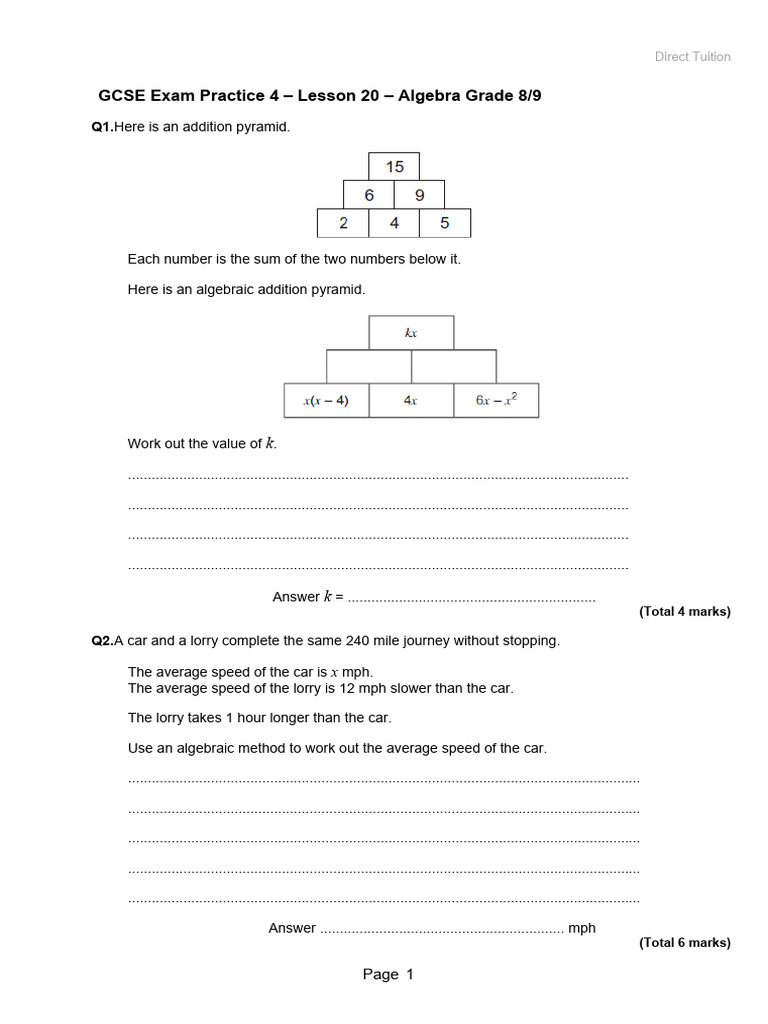 20 Algebra Grade 8-9 QP | PDF | Inequality (Mathematics) | Factorization