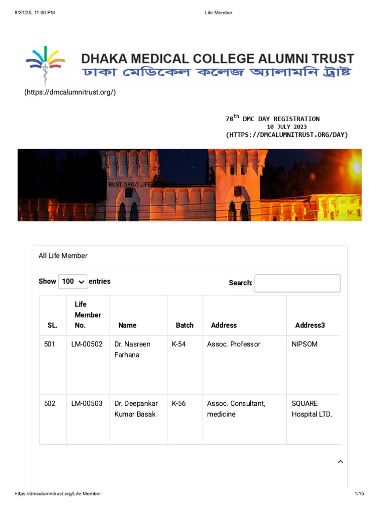 DMC Day Registration for Life Members | PDF | Medicine | Medical ...
