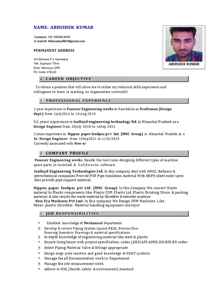Abhishek Kumar - Mechanical Design Engineer Resume | PDF | Mechanical ...