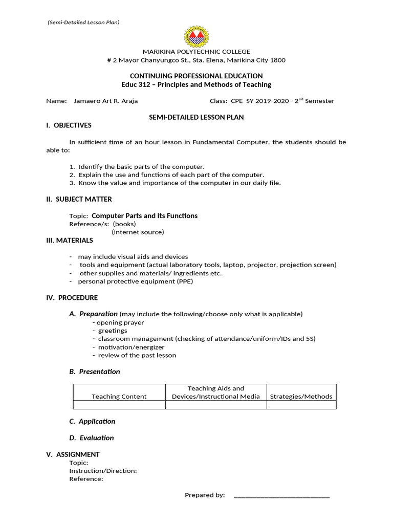Semi Detailed Lesson Plan | PDF