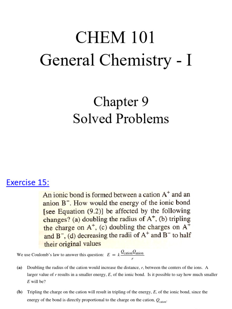 Chemistry 101 Chapter 9 Solutions | PDF | Ionic Bonding | Ion
