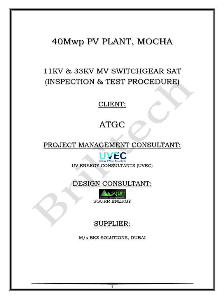 40MW PV Plant Switchgear Testing Guide | PDF | Relay | Insulator ...