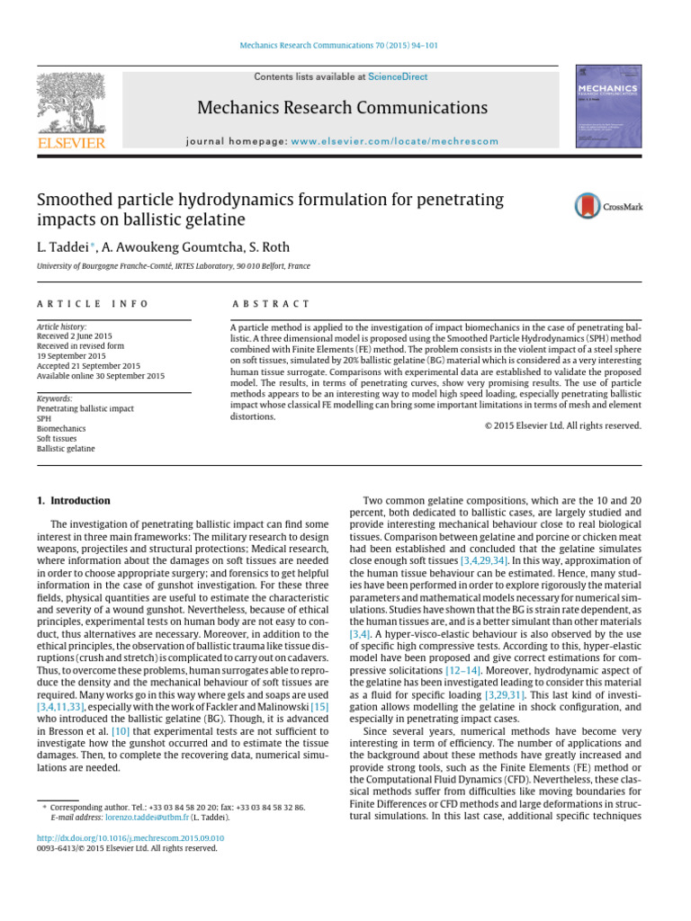 SPH Model for Ballistic Gelatin Impacts | PDF | Computational Fluid ...