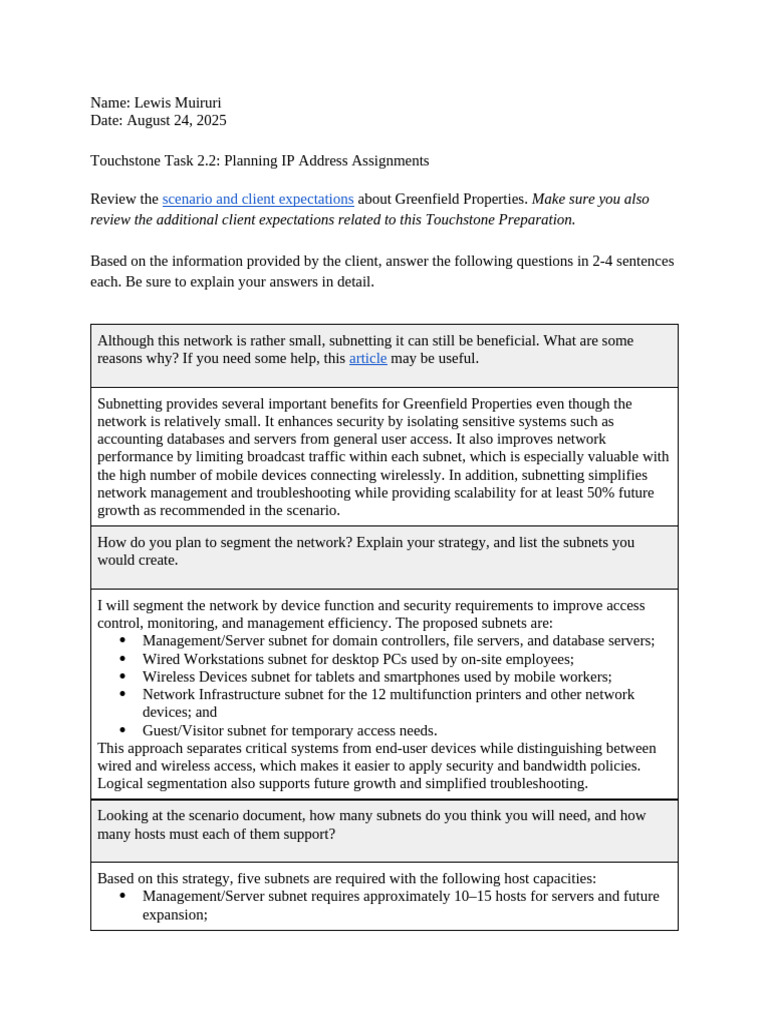 IP Address Planning for Greenfield Properties | PDF | Computer Network ...