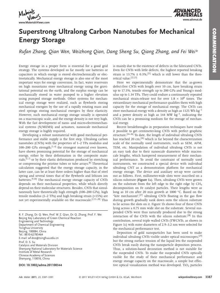 Ultralong Carbon Nanotubes for Energy Storage | PDF | Carbon Nanotube ...