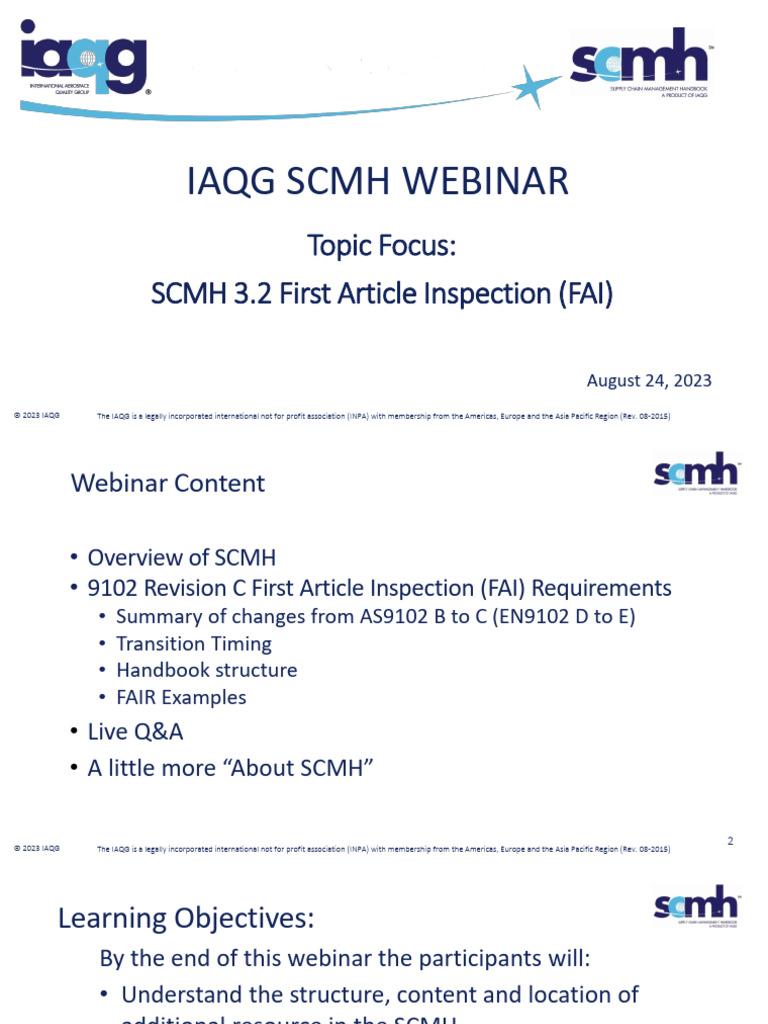 SCMH 3.2 First Article Inspection FAI Webinar Focused on Changes From ...