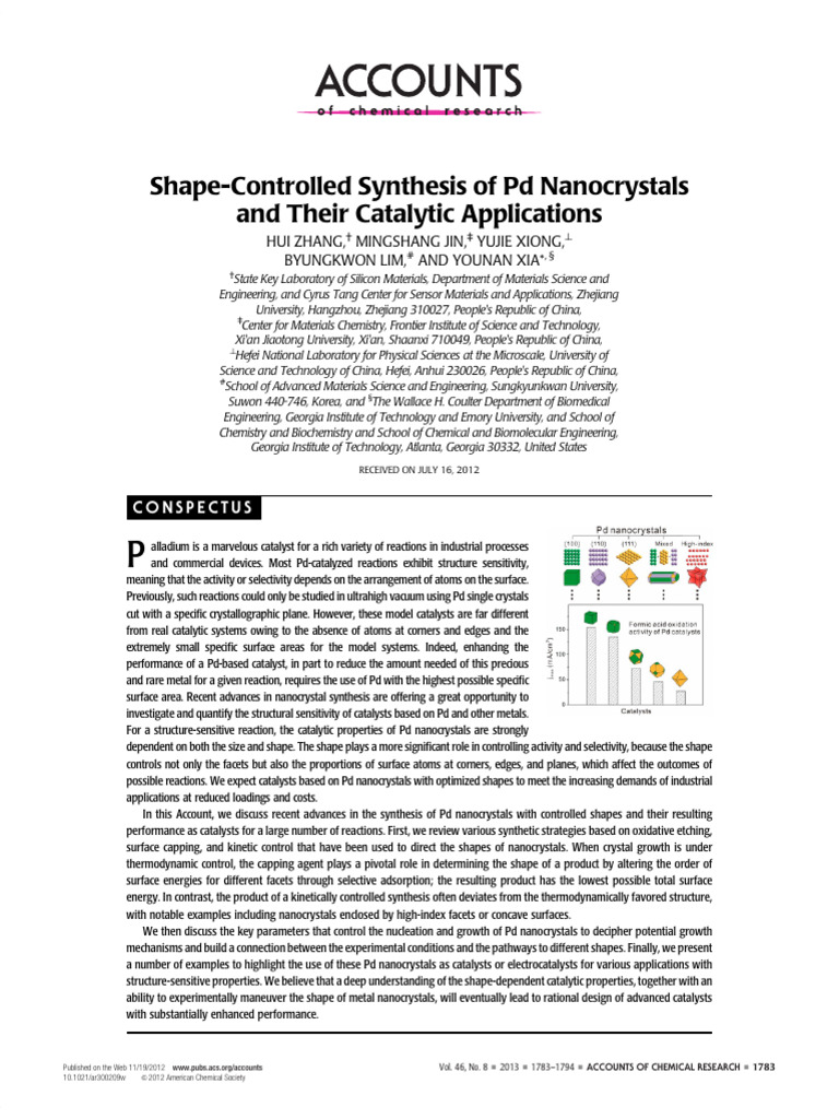 Shape-Controlled Pd Nanocrystals Synthesis | PDF | Catalysis | Palladium