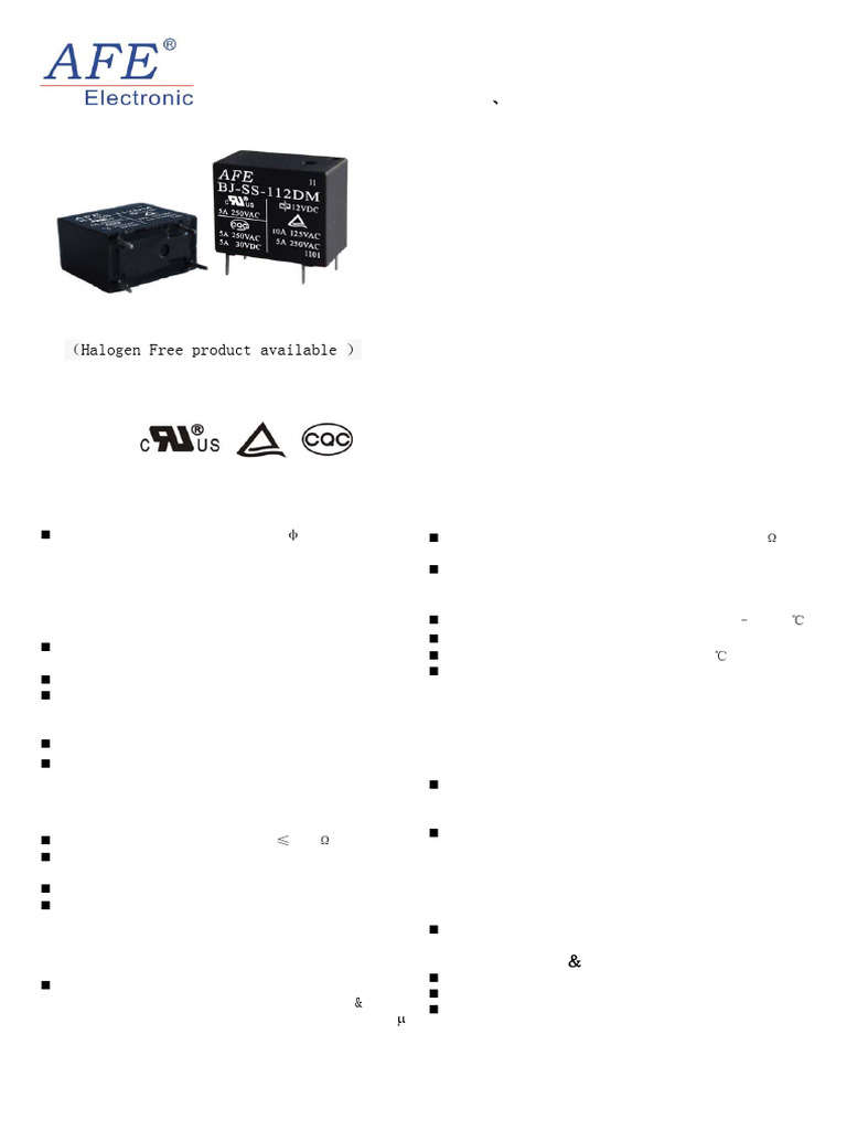 ISO9001 & ISO14001 Certified Relay Specs | PDF | Alternating Current ...