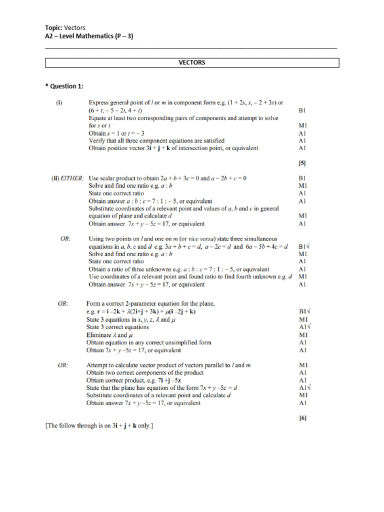 A2 Level Mathematics: Vectors Guide | PDF