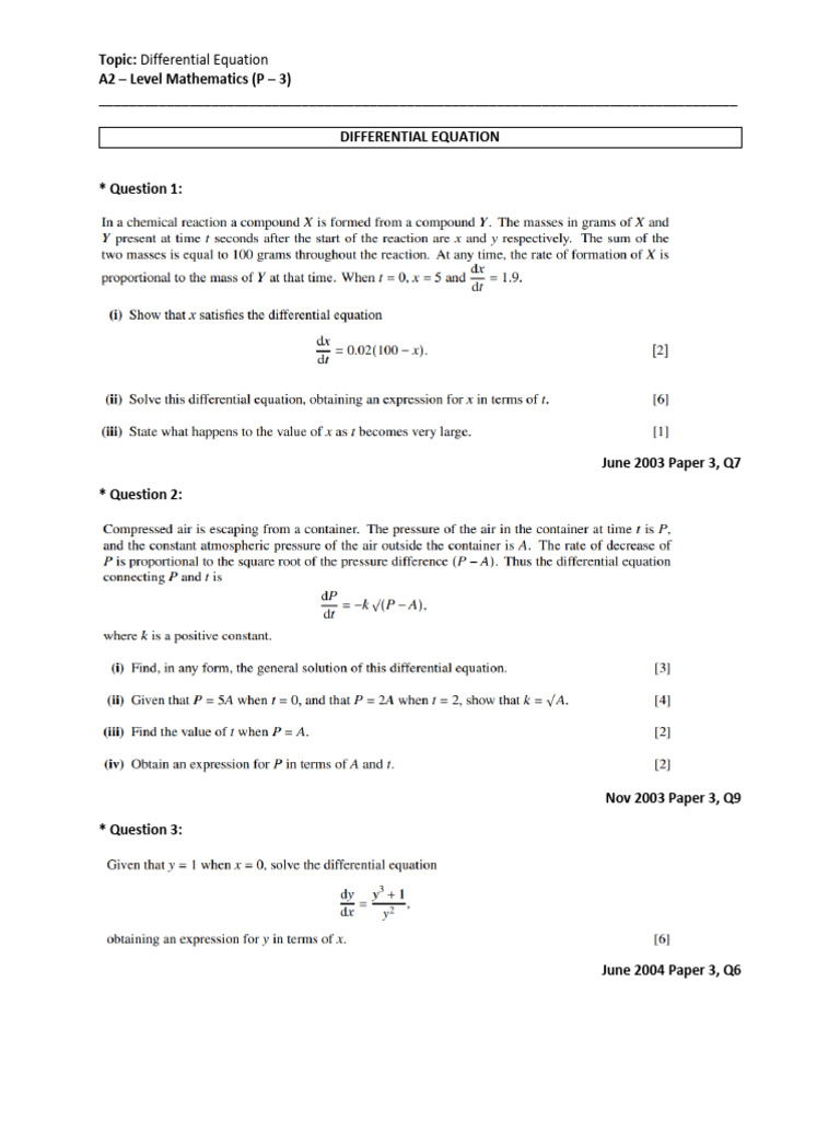 P3 Differential Equation Qs | PDF | Equations | Mathematics