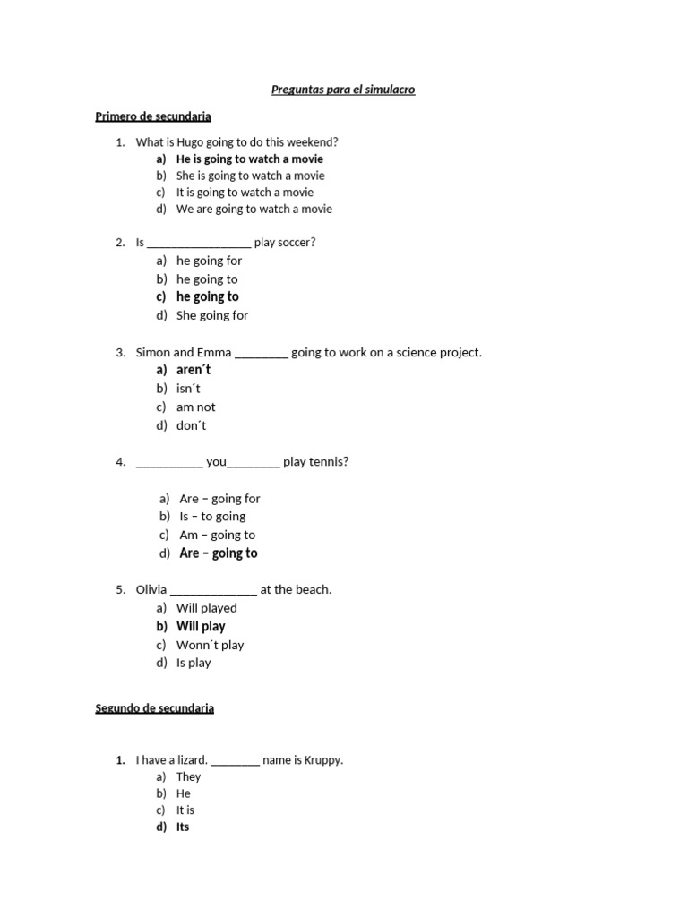 Preguntas de Simulacro para Secundaria | PDF