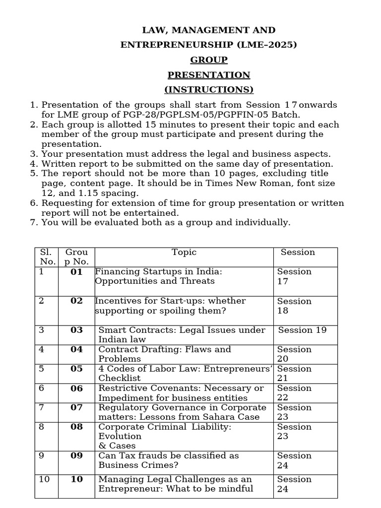 LME 2025 Group Presentation Guidelines | PDF