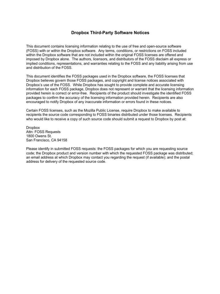 Dropbox Open Source Notice | PDF | License | Copyright