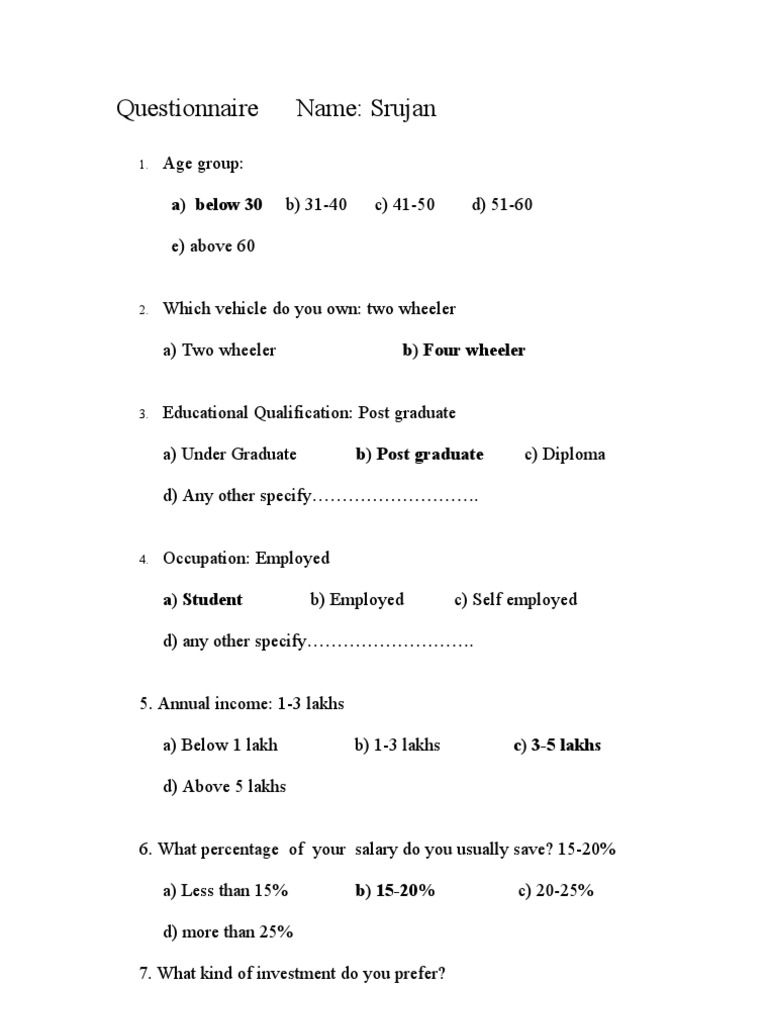 Questionnaire On Insurance | Investing | Insurance