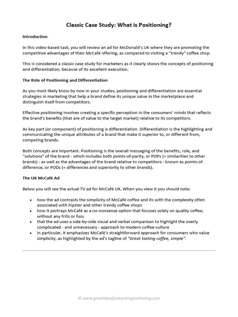 McCafé Positioning Case Study Analysis | PDF | Brand | Marketing