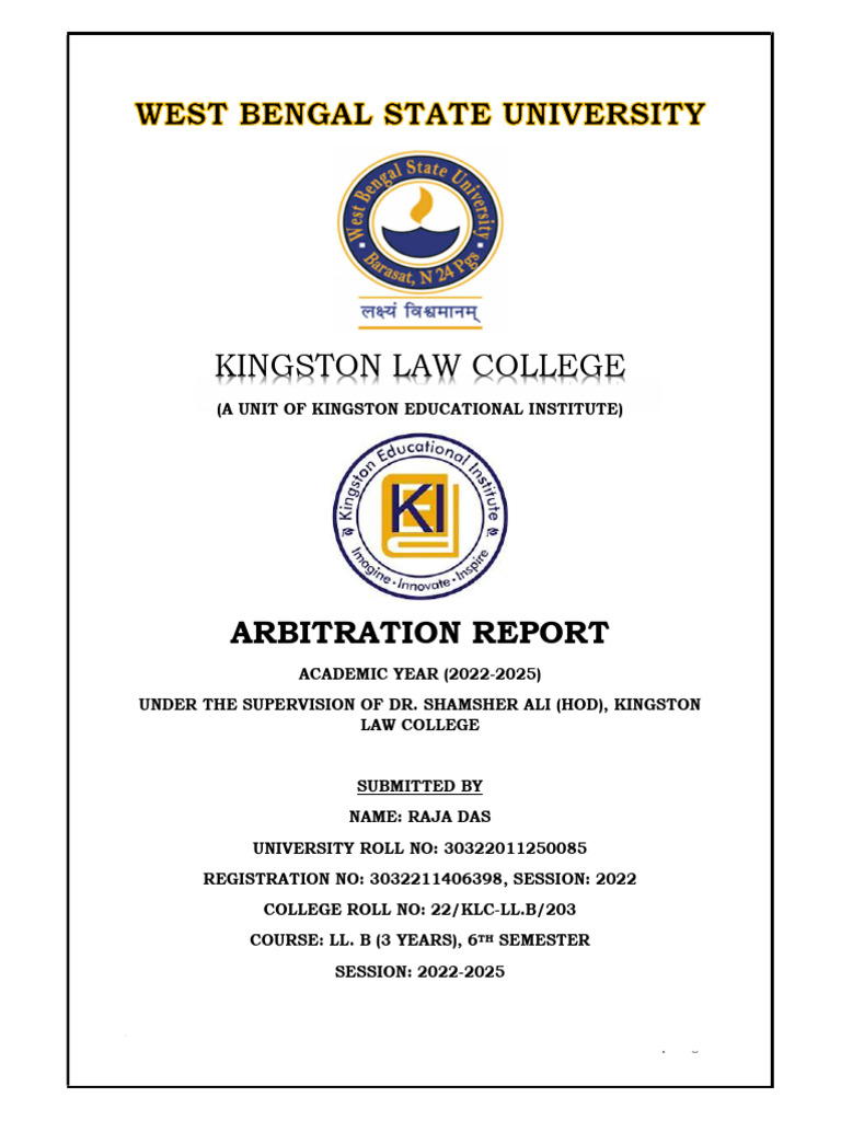 Arbitration Report for LL.B Students | PDF | Alternative Dispute ...