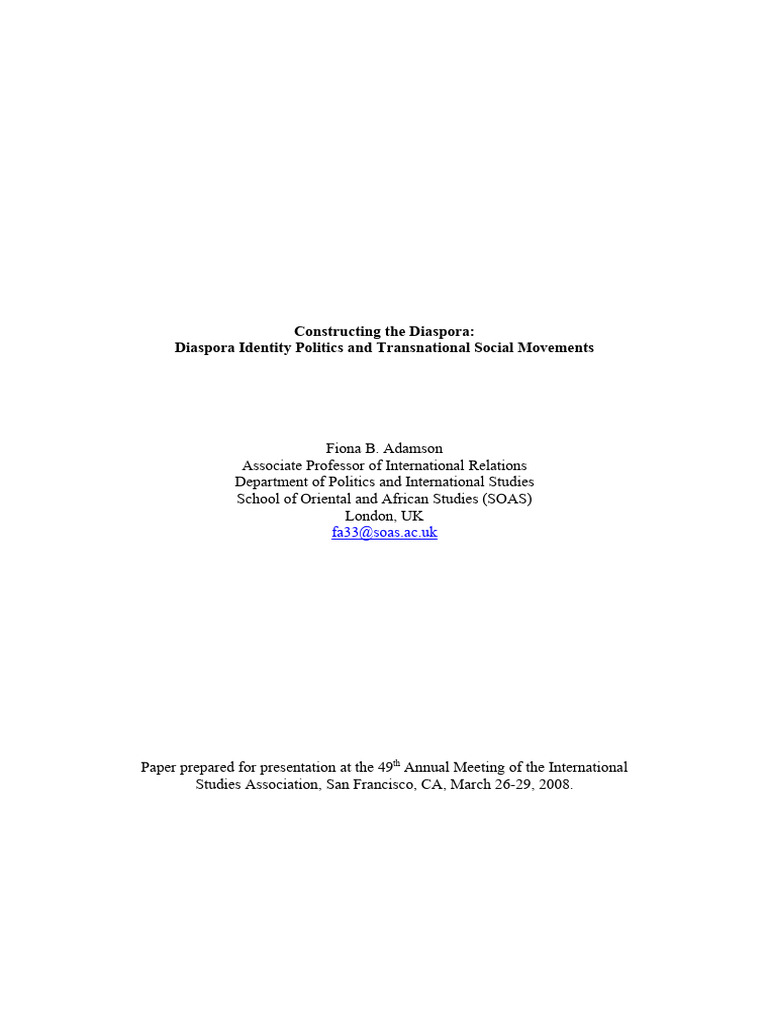 Constructing The Diaspora Diaspora Ident | PDF