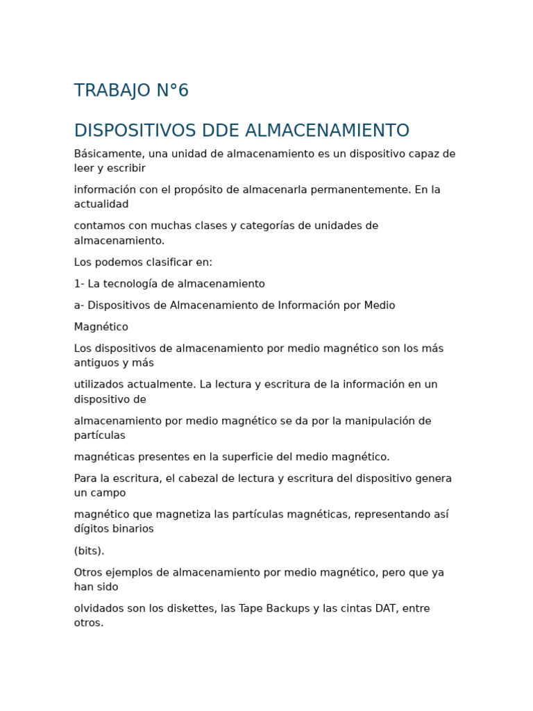 Trabajo N°6 | PDF | Hardware de la computadora | Almacenamiento de ...