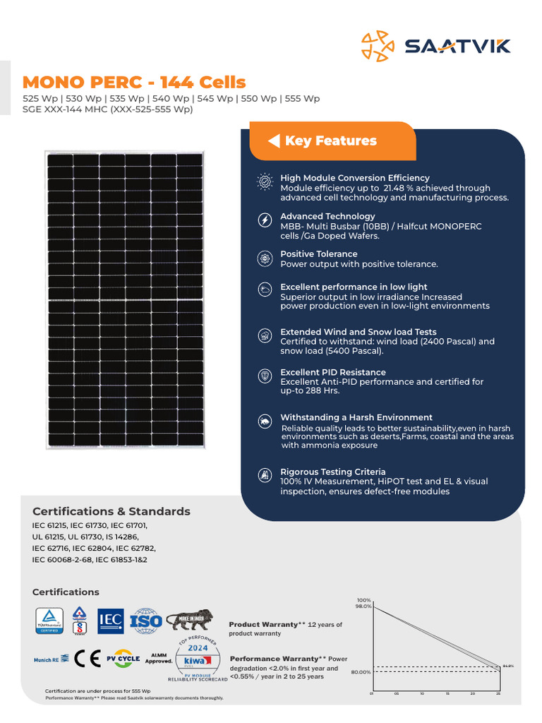 144-Cell MONO PERC Solar Module Specs | PDF | Energy Conversion | Solar ...