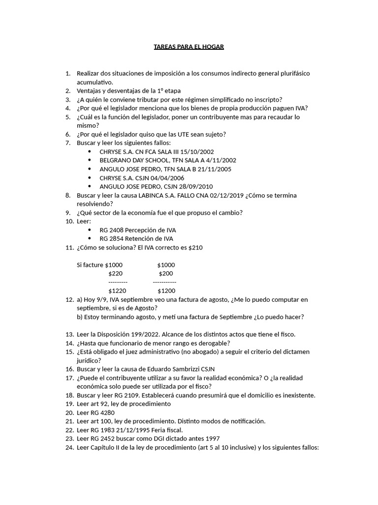 Tareas sobre IVA y Régimen Tributario | PDF | Impuesto al valor agregado