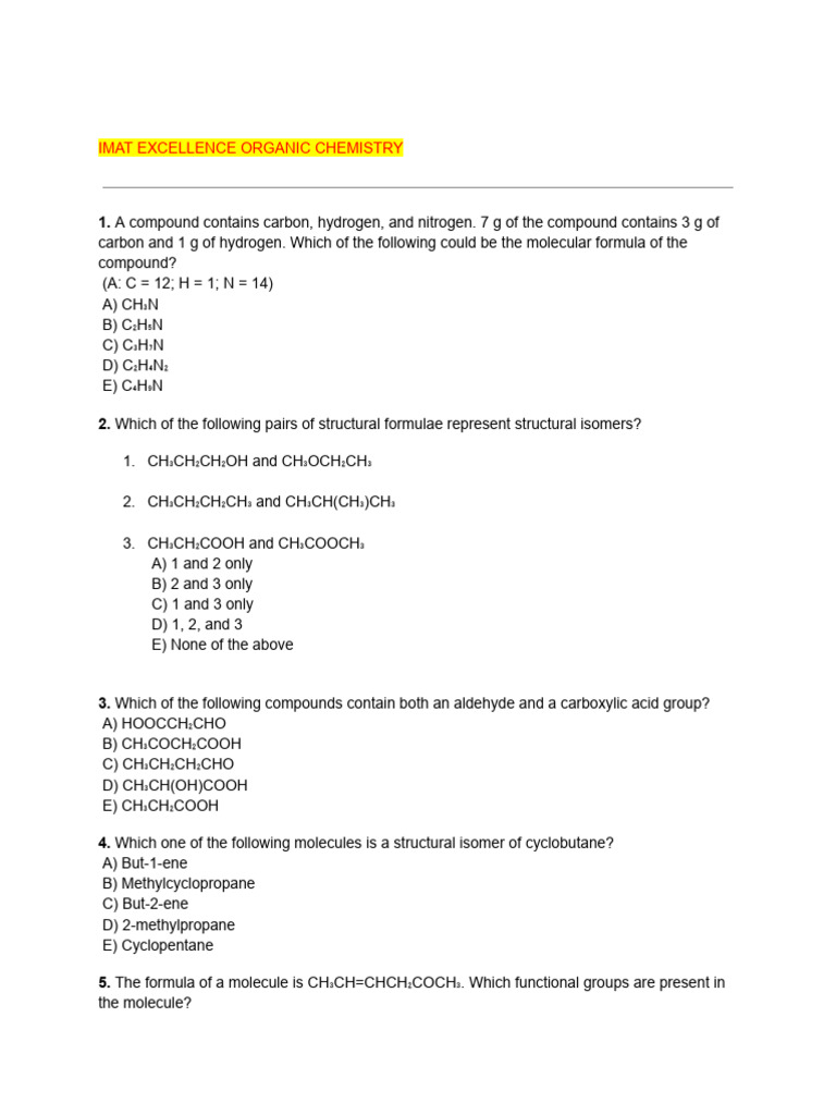 Organic Chemistry Questions and Answers | PDF | Molecules | Isomer