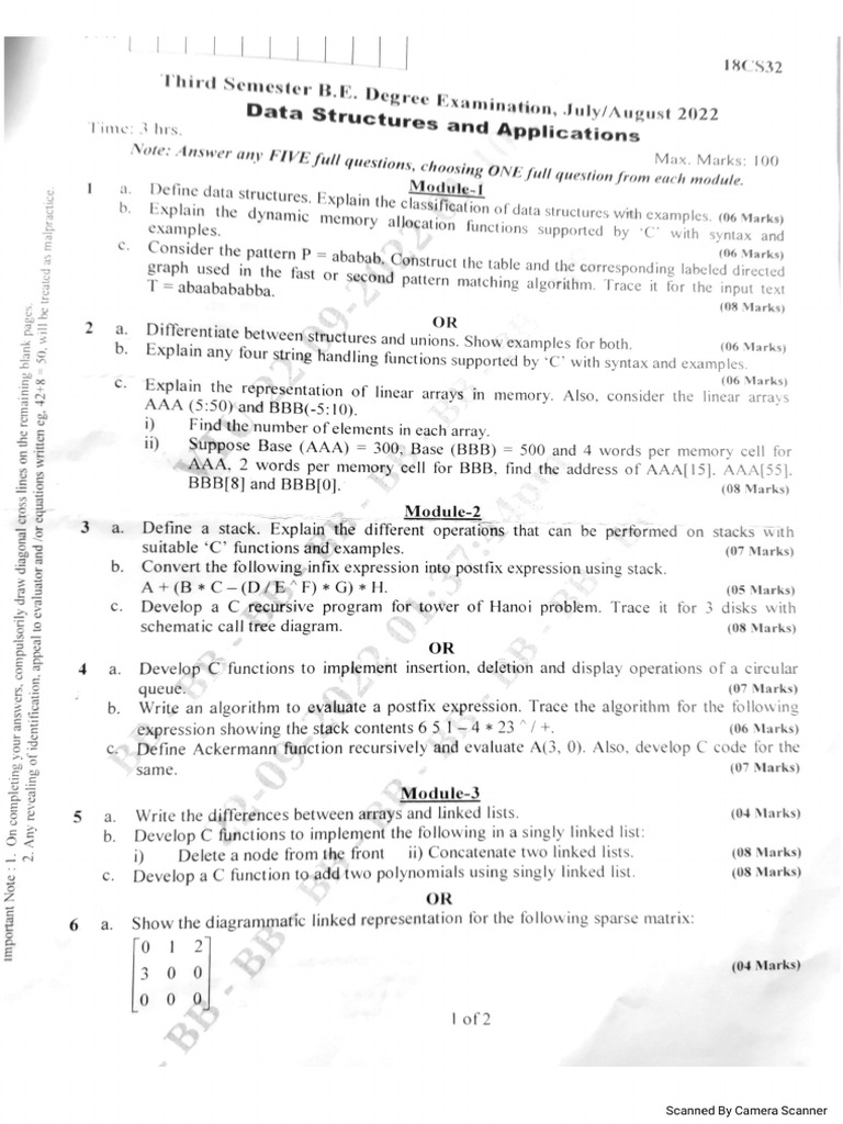 DSA Previous QP | PDF