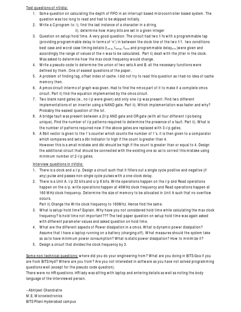 nVidia Interview Test Questions Summary | PDF