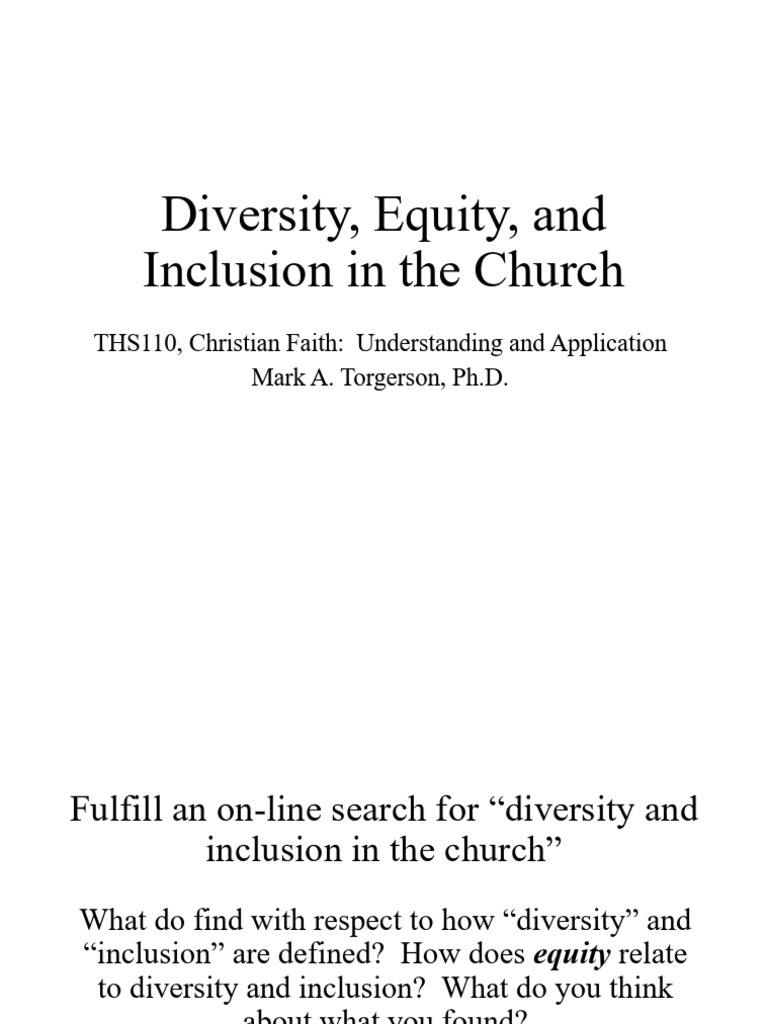 Diversity, Equity, and Inclusion in The Church, in Class Exercise (Day ...