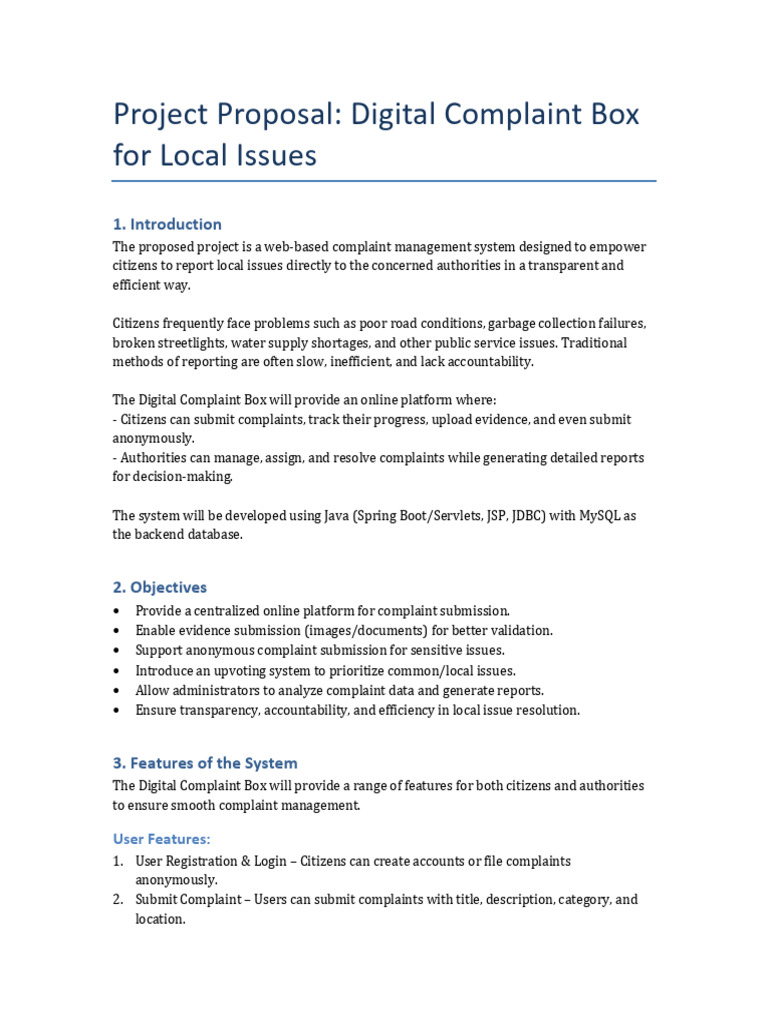 Digital Complaint Box Project Proposal | PDF | Net Beans | Applications ...