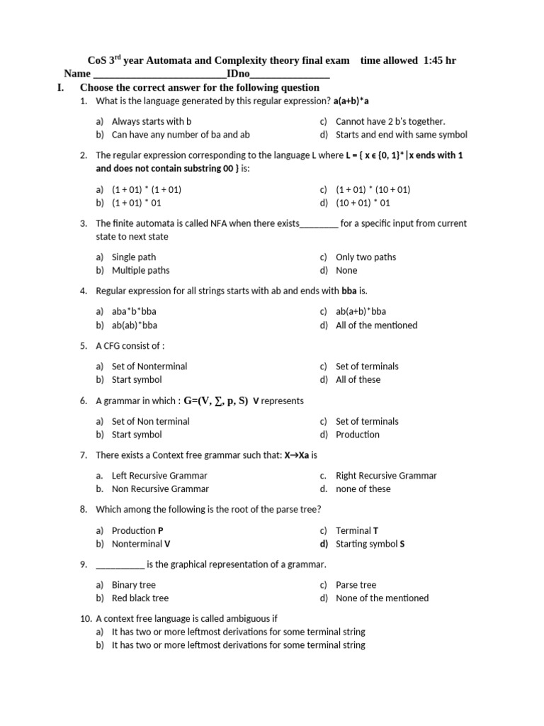 Automata and Complexity Theory Exam Guide | PDF | Models Of Computation ...