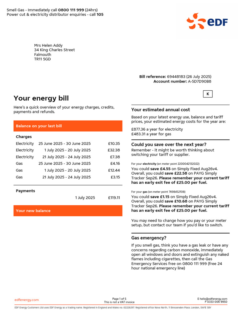 EDF Energy Customer Bill Summary | PDF | Value Added Tax
