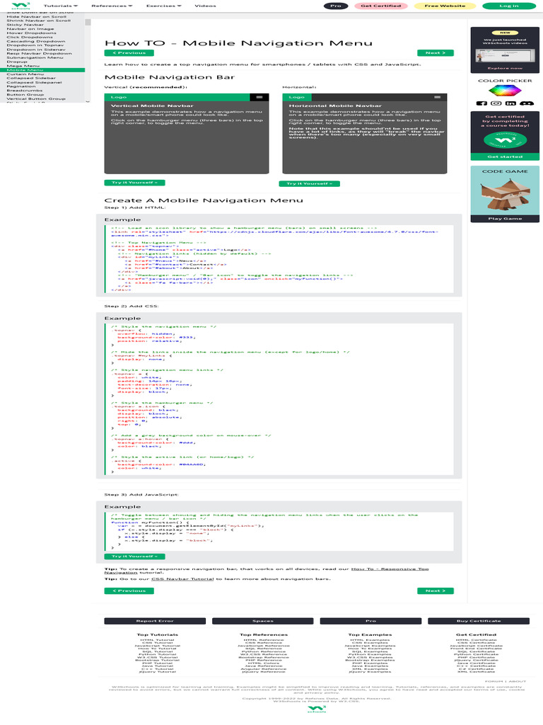 Mobile Navigation Menu Tutorial | PDF | Bootstrap (Front End Framework ...