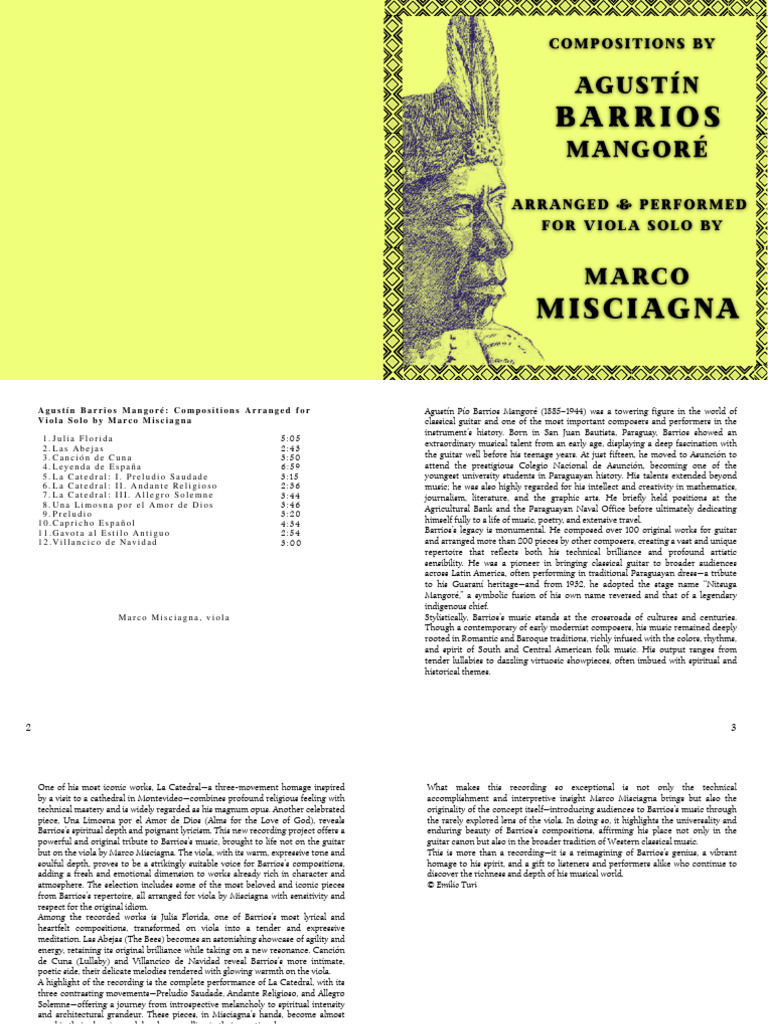 BOOKLET CD Agustín Barrios Mangoré: Compositions Arranged for Viola ...
