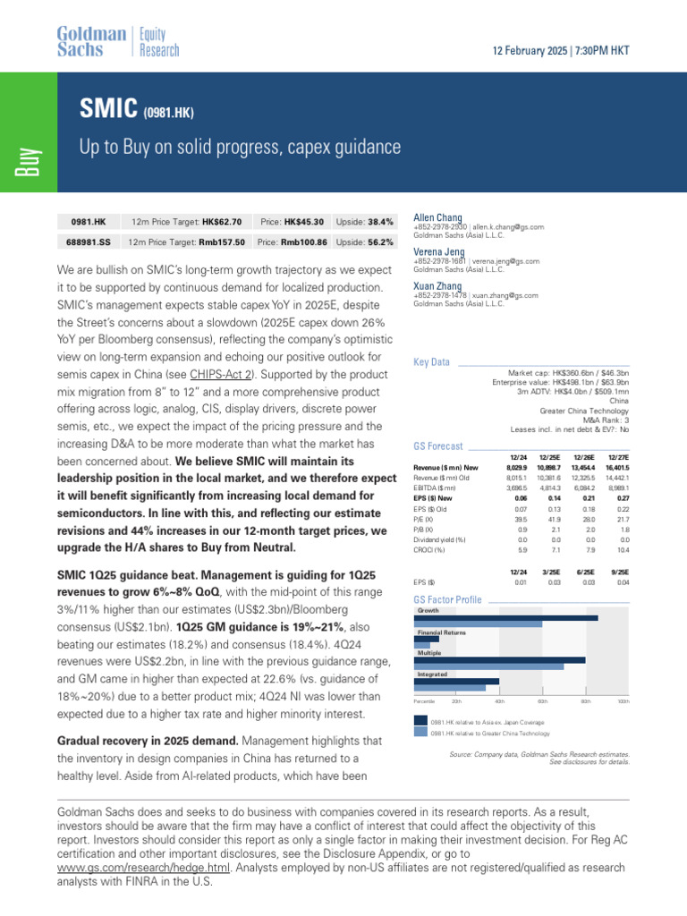 高盛 中芯国际 | PDF | Equity (Finance) | Investing