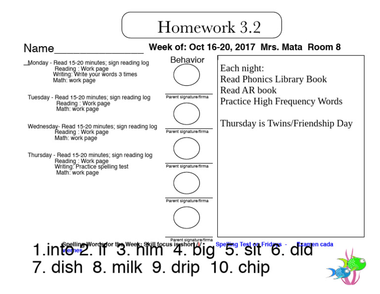 Homework Overview for Week of Oct 16-20 | PDF