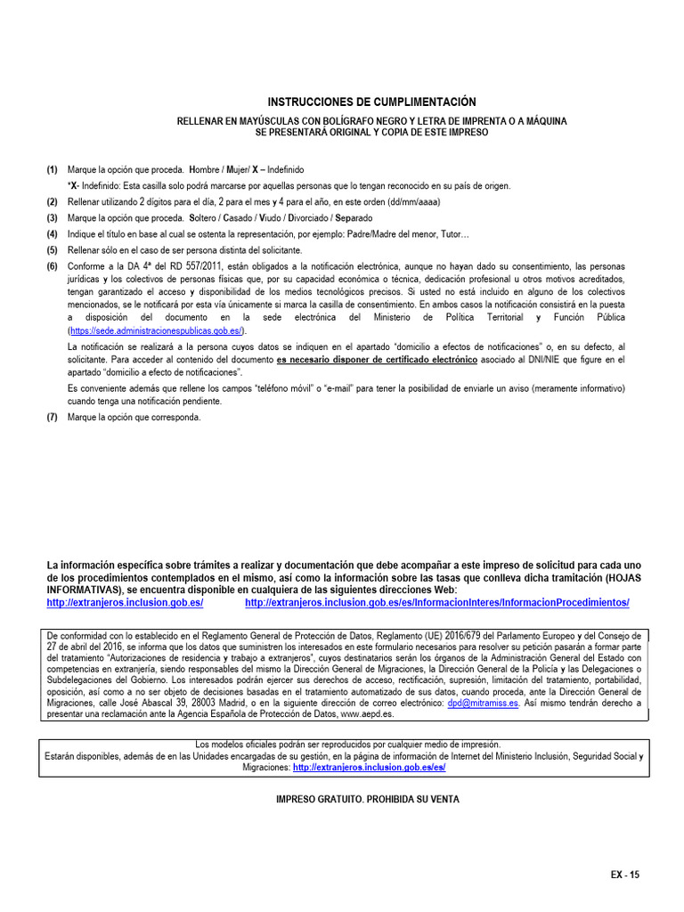 Instrucciones para Rellenar el EX-15 | PDF