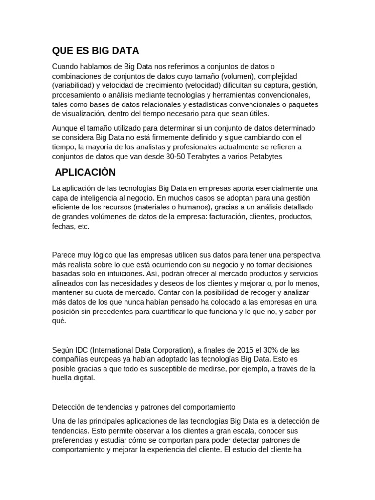 Qué es Big Data y su Aplicación Empresarial | PDF | Big Data | Datos