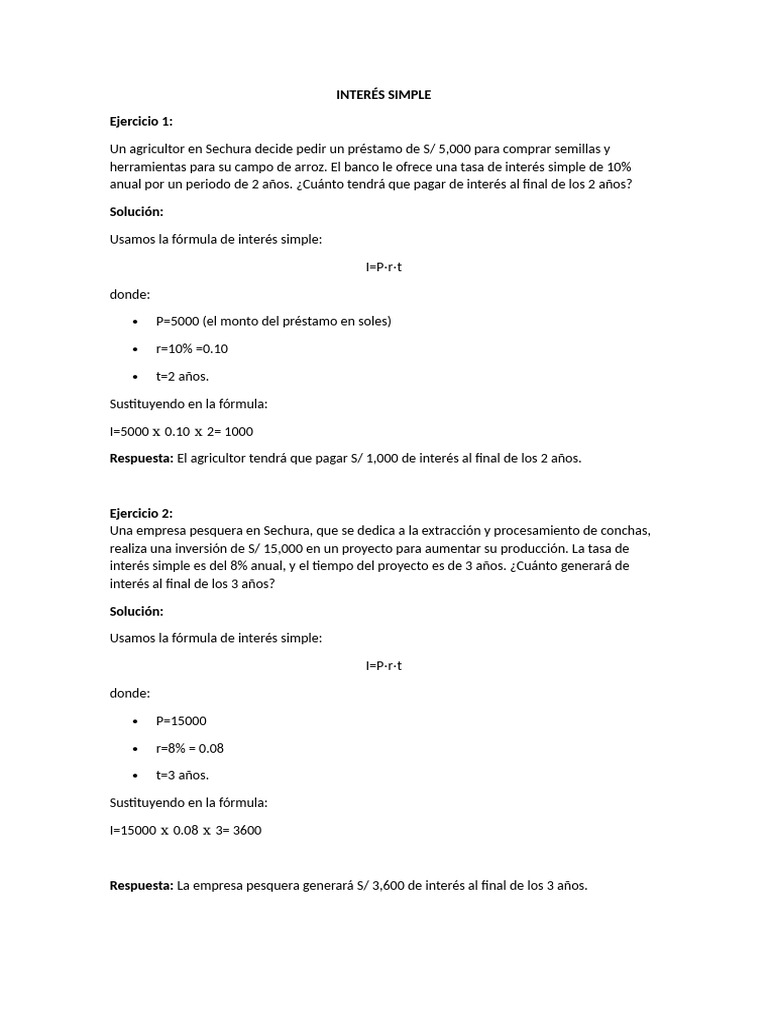 Ejercicios de Interés Simple y Compuesto | PDF | Finanzas Matemáticas ...