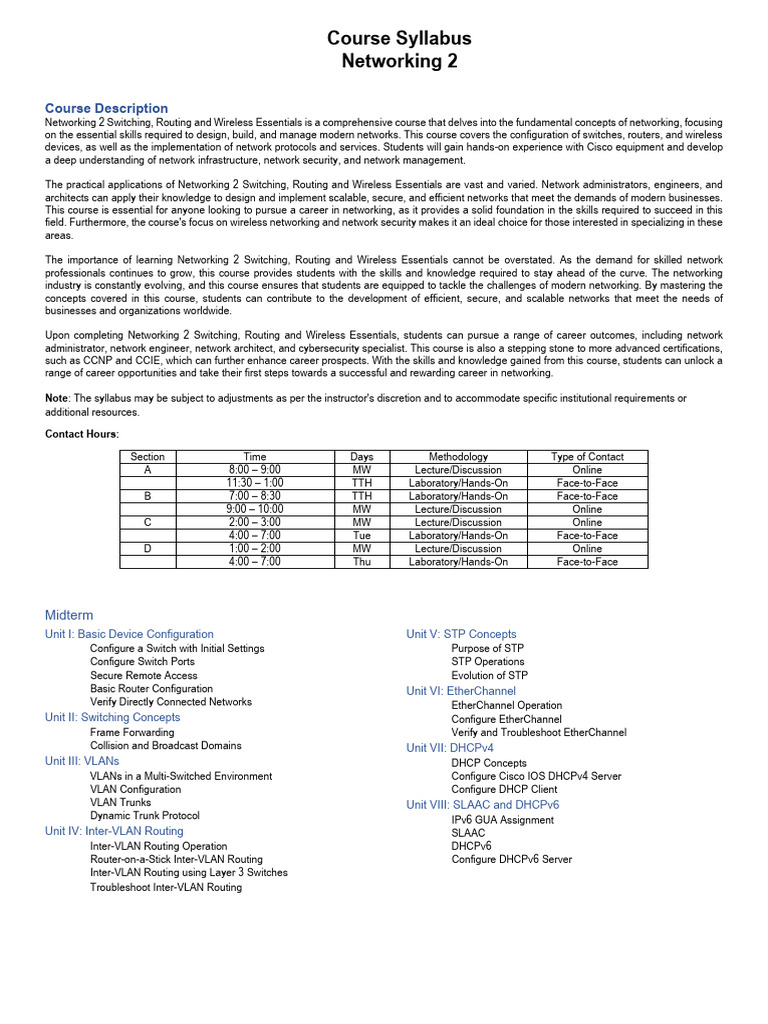 Networking 2 Course Syllabus | PDF | Ip Address | Computer Network