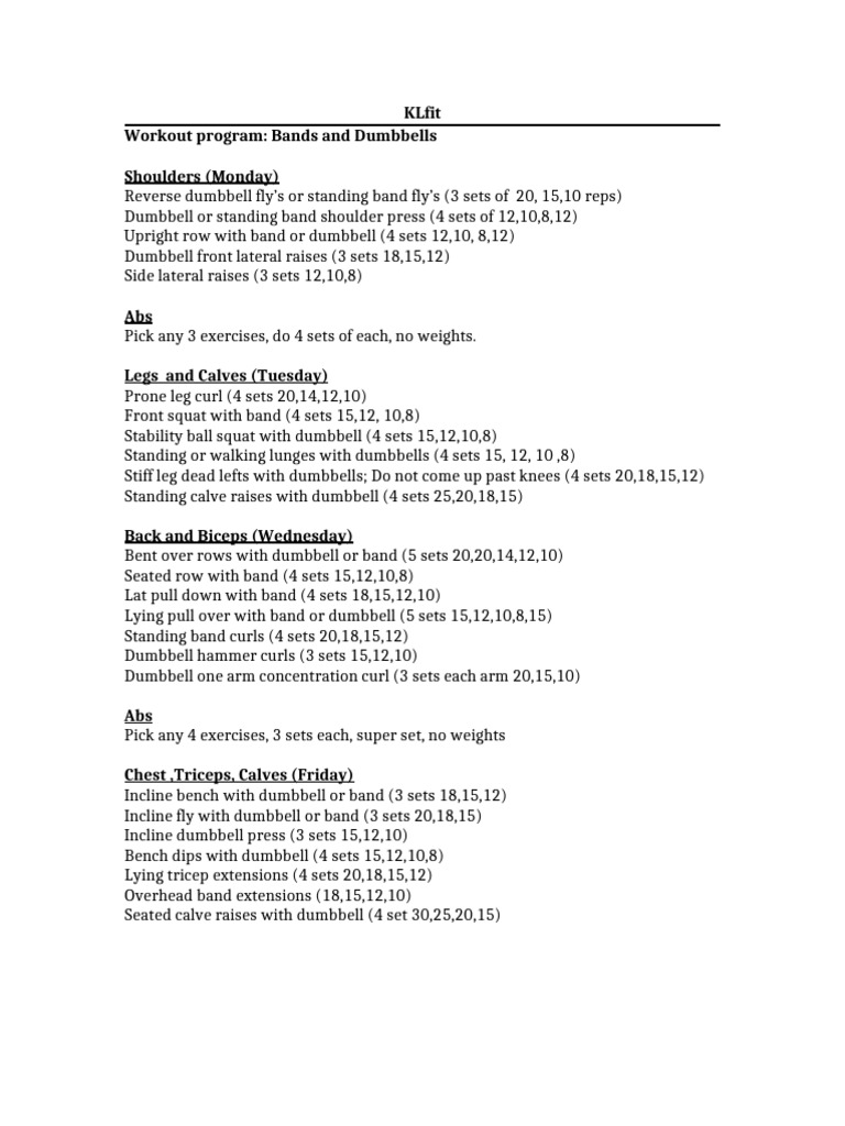 Klfit DB and Band Workout Program | PDF