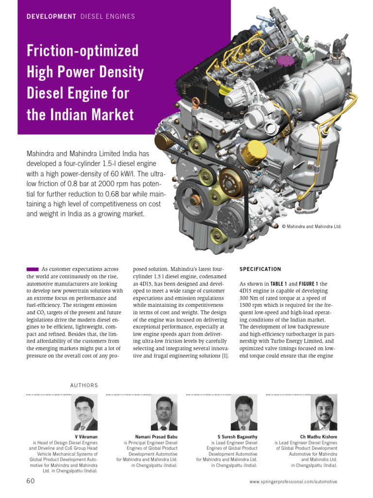 Mahindra 4D15 Diesel Engine Overview | PDF | Piston | Pump