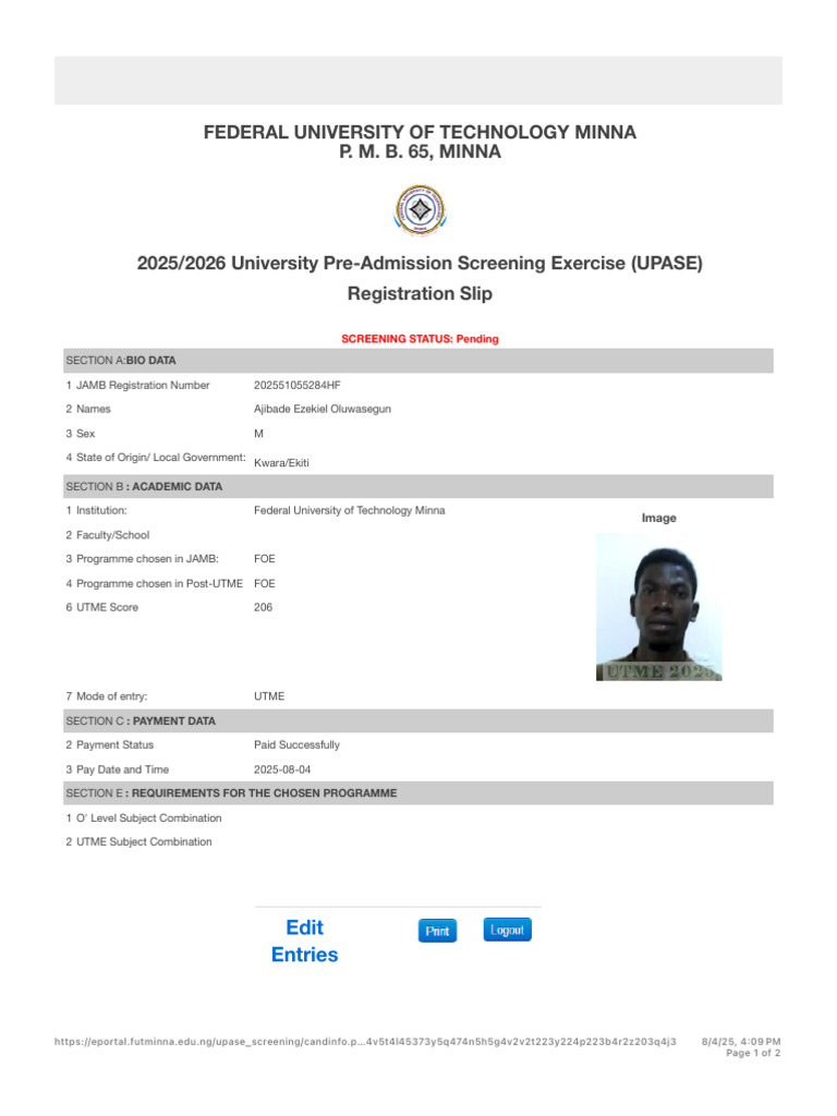 2023 Upase Exercise - Powered by Its Futminna | PDF