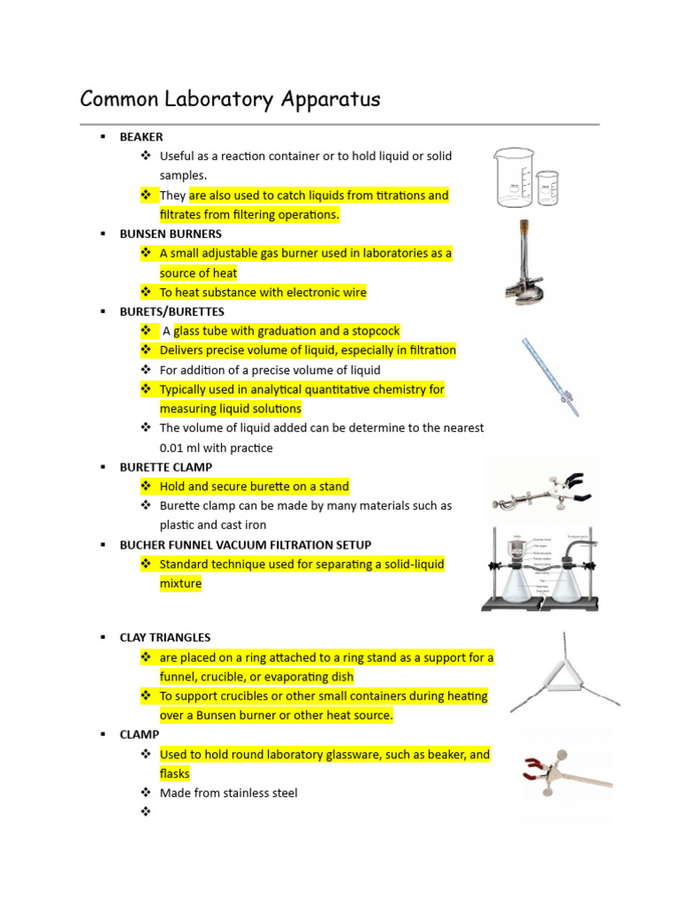 Essential Laboratory Apparatus Guide | PDF | Stoichiometry | Ion