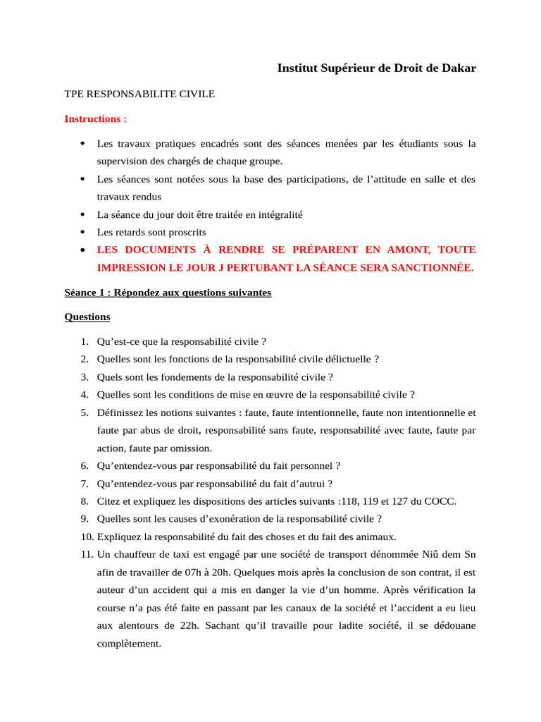 Responsabilité Civile : Concepts et Cas Pratiques | PDF